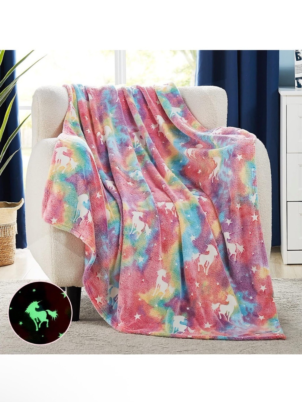 Glow in the Dark Unicorn Blanket 50" x 60" New NWT